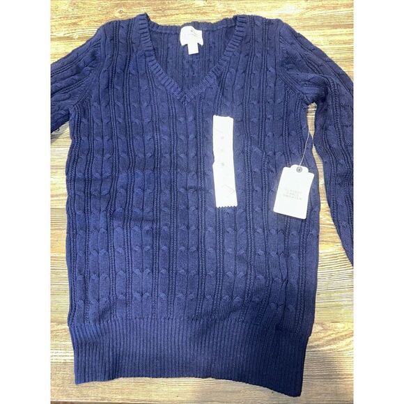 St. John's Bay Sweaters - St Johns Bay Women Sweater Navy Cable Knit Long Sleeve V Neck NWT. 10